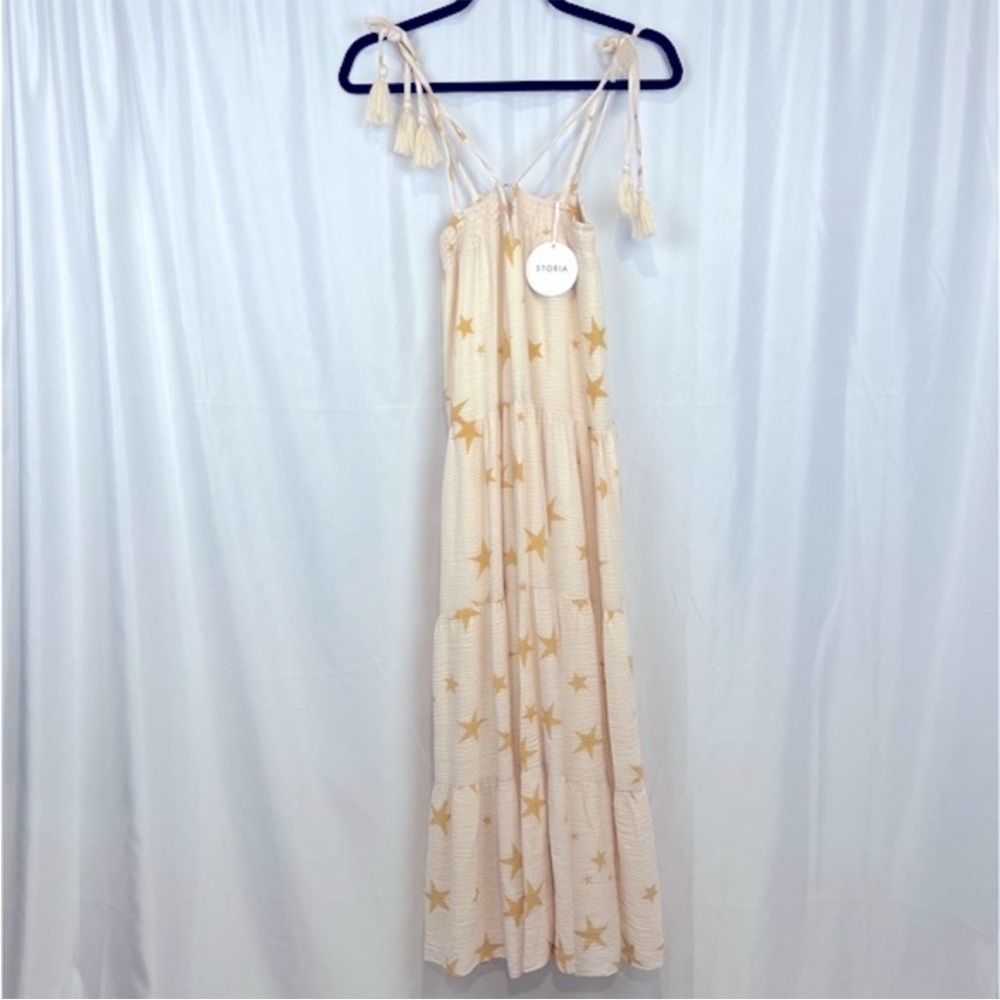 Storia Stars Tiered Cotton Tassel Maxi Dress. NWT